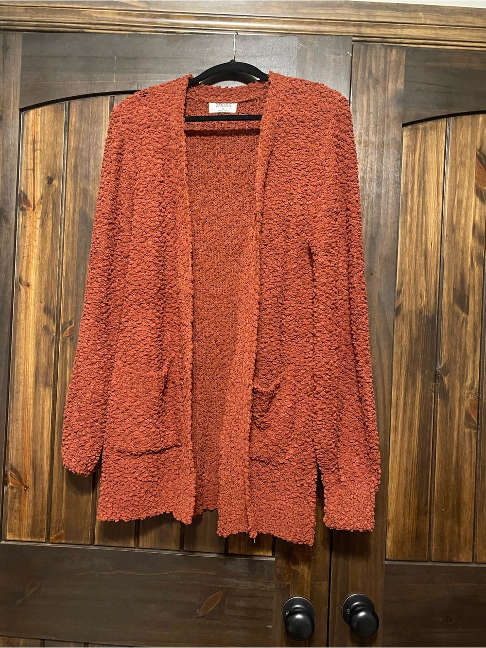 Zenana Outfitters Rust Orange Bouclé Open-Front Cardigan